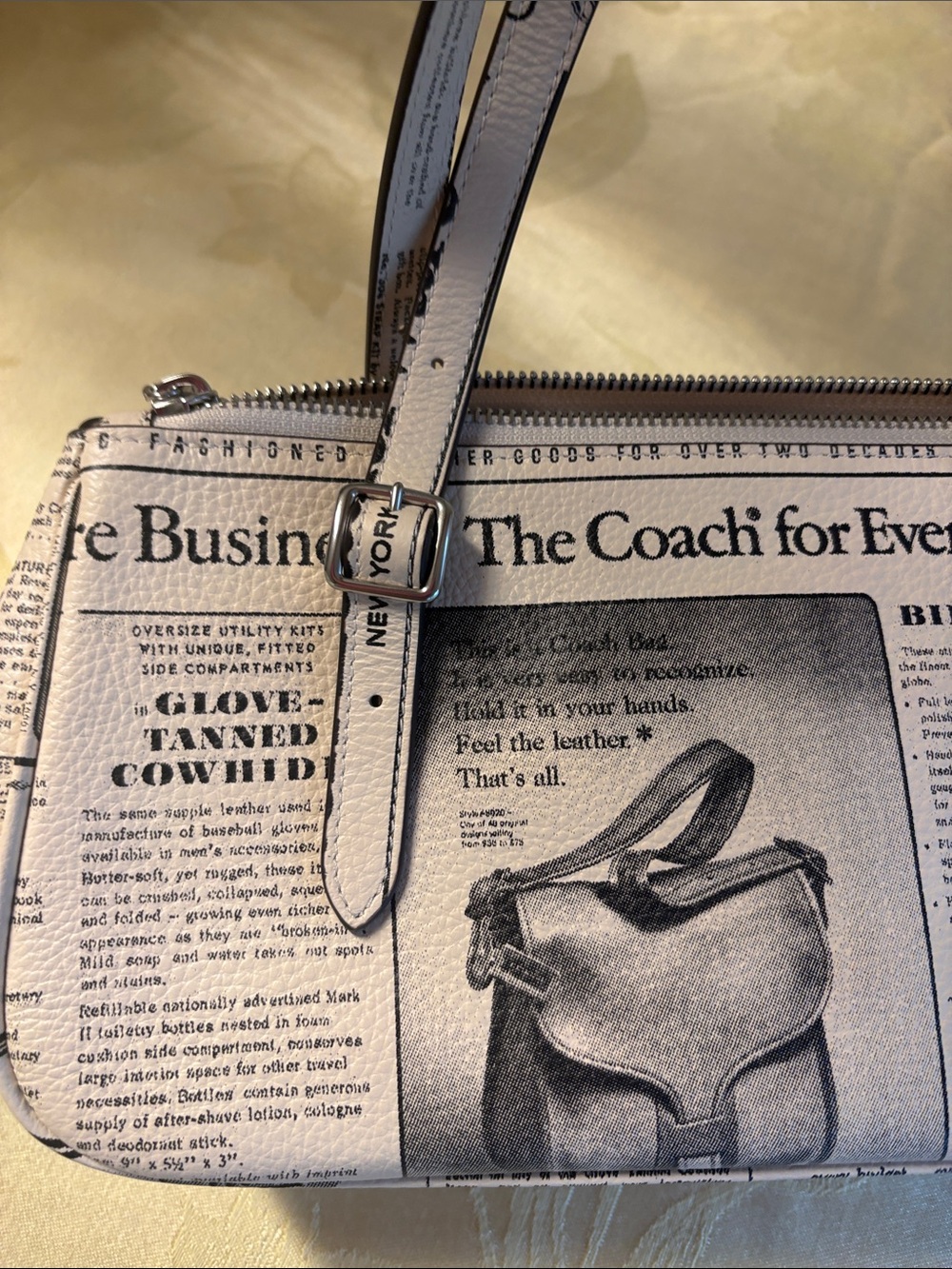 Coach Cream Newspaper-Print Shoulder Bag - Picture 5 of 7
